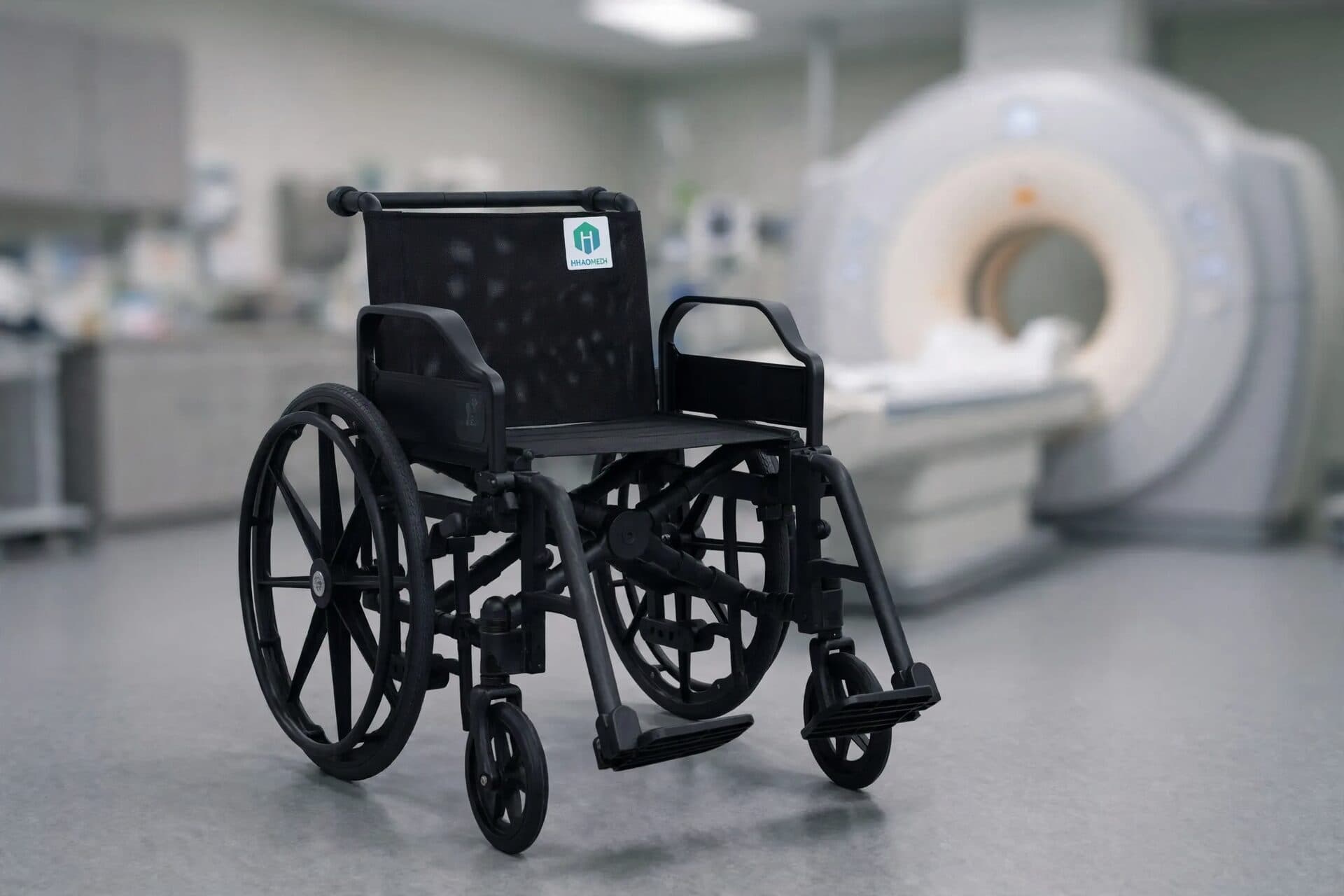 HO-W102 aluminium MRI wheelchair with yellow MR mark